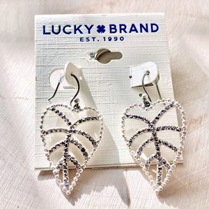 Lucky Brand Silver-tone Pave Open Leaf Drop Earrings